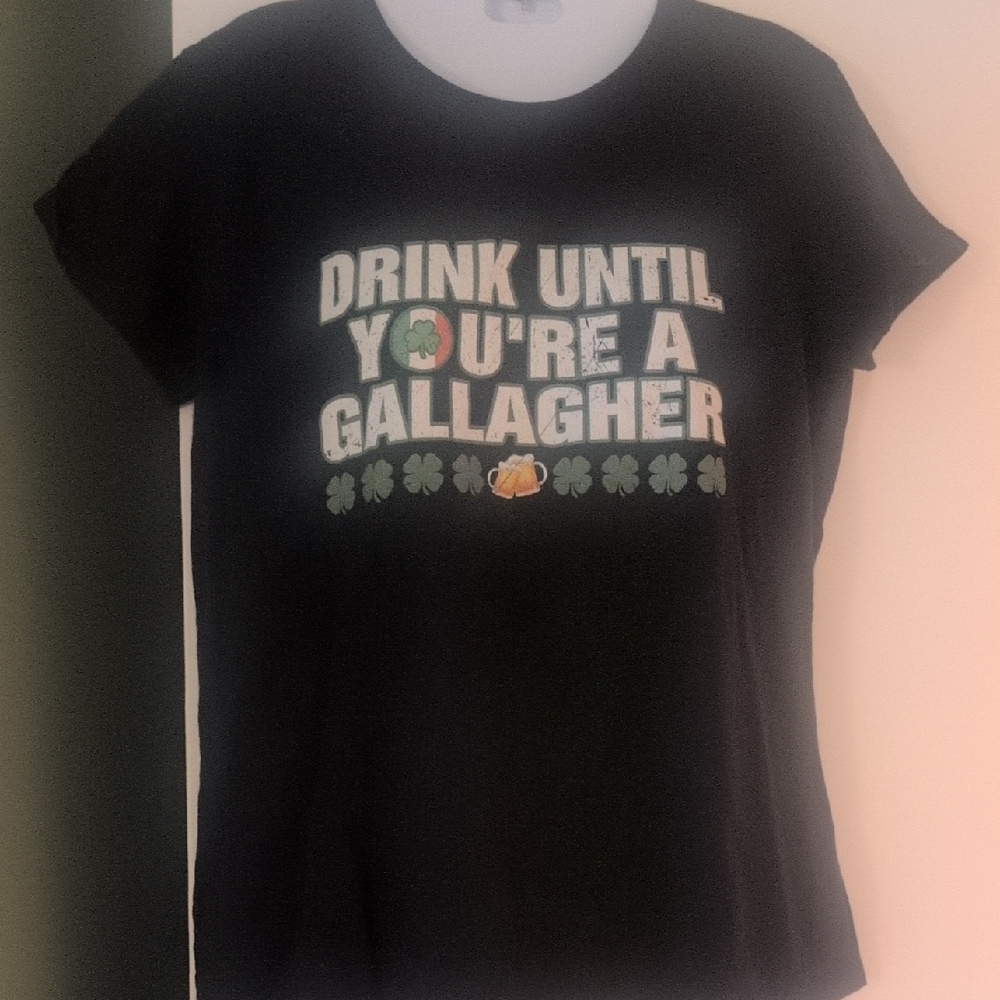 Black Graphic Tee with Shamrock Design